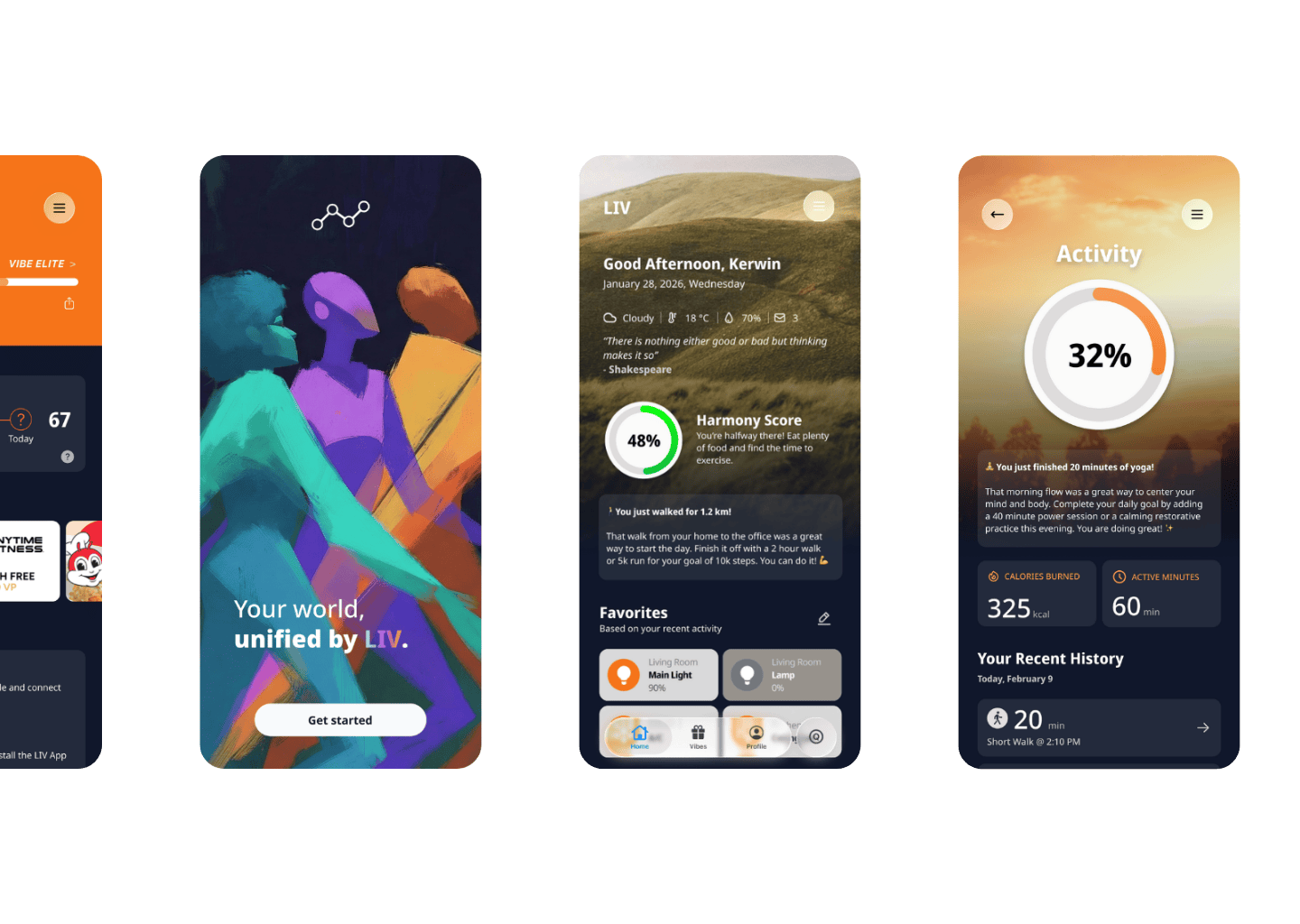 LIV app screens showing multiple ecosystems in one mobile experience